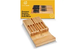 JumblWare Bamboo Knife Block&comma; In-Drawer Knife Drawer Organizer Fits 16 Steak Knives & Sharpener