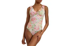 Ralph Lauren Summer Floral Print Ruffle Surplice One Piece Swimsuit In Multi