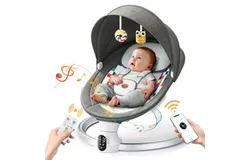 Baby Swings for Infants Exclusive App & Bluetooth Function&comma; Electric Baby Swing with 5 Point Harness & 5 Sway Speeds&comma; 10 Preset Lullabies&comma; Portable Infant Swing for Indoor&sol;Outdoor&lpar;Dark Gray&rpar;