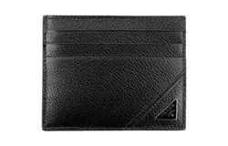 Prada Nero Black Vitello Leather Card Holder Triangle Logo
