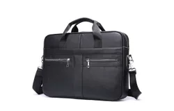 Genuine Leather Briefcase for Men&comma; Laptop Computer Shoulder Bag With Strap&comma; 5011 Black