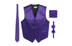 Gioberti Men&apos;s Formal 4pc Satin Vest Necktie Bowtie and Pocket Square