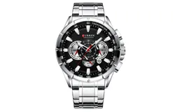 CURREN 8363 Watch for Male Men Quartz Man Wristwatch Watches with Stainless Steel Strap Band Three Sub-Dials Second Minute Microsecond Chronograph Date Calendar Indicator Waterproof Luminous Hands Wearable Accessories