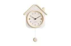 Living room wall clock wall clock cream wind light luxury creative clock small house restaurant clock modern wall watch simple pendulum clock-【Cozy little house wall sticker model】cream wind large with lights：37&ast;57cm
