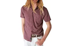 Lucky Brand Linen Short Sleeve Button Up Shirt In Huckleberry