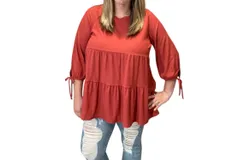 Honeyme Tiered With Sleeve Ties Top In Rust