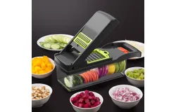 Time and Labor-Saving Vegetable Chopper with Hand Guard Colander Basket&comma; 12-in-1 Multifunctional Pro Food for Potato&comma; Mandoline Slicer Kitchen 32&period;2&ast;11&period;3&ast;11&period;3cm greyish-green