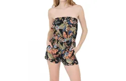 Angie Strapless Tropical Print Romper With Pockets In Multi