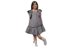 Flutter Sleeve Girl&apos;s Dress&comma; Summer Seersucker Style Dress