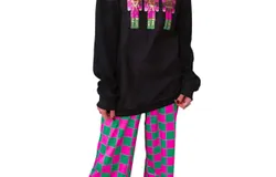 J&period; Lee Sequin Nutcracker Black Corded Crewneck In Pink Parade