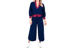 Emily Mccarthy Teddy Trouser In Bleu Mono