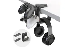 3-in-1 PC Gaming Headset&Controller Holder - Headphone Stand w&sol;Adjustable Clamp&2 Controller Holder&Rotating Arm&Cable Organizer&comma; Universal PC Gaming Accessory Controller Headset Stand-Black