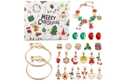 Aoresac Christmas Advent Calendar Bracelets Girls 24 Days Xmas Countdown Calendar Blind Box DIY Jewelry Making Kit Gift 22 Charm Beads Pendants 2 Bracelets for Kids Teens Women