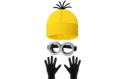 3 Piece Halloween Costume Accessory Adult&comma; Goggles&comma; Glasses&sol;Yellow Brimless Beanie&sol;Gloves for Men and Women Role Play Party Set