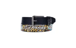 Ed Hardy Leopard With Pyramid Studs Belt In Black