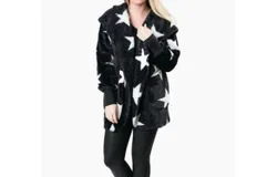 Top It Off Super Star Sherpa Hoodie In Black White