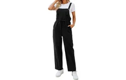 Women&apos;s Wide Leg Jumpsuit with Pockets Summer Military Sleeveless Loose Adjustable Sweater &lpar;Black&rpar;