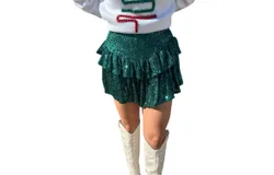 Main Strip Sparkles Everywhere Sequin Skort In Hunter Green