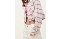 Mimosa Cropped Button Down In Neutral  Plaid