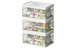 3 Pack Collapsible Storage Bins with Lids&comma; Clear Plastic Foldable Storage Box&comma; Stackable Storage Containers for Organizing&comma; White