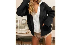 Bibi Knit Hoodie Rhombus Sweater Jacket In Black&sol;grey