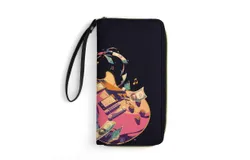Vintage Guitar With Wings Wallet for Womens PU Leather Zip Around Wallers Clutch Wristlet Travel Long Purse