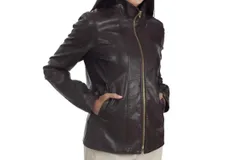 Nine West Classic Racer Leather Jacket In Brown
