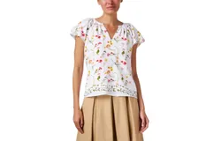 Ecru Loren Flutter Sleeve Top In Bloom