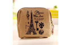 Korean cute female Paris memory coin purse creative canvas coin bag small purse LOGO can be customized Khaki