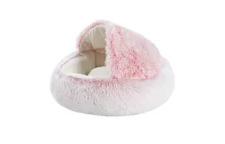 2-in-1 Round Plush Pet Cat Dog Sofa Bed Winter Warm Pet Cat Small Dog Sleeping Nest Cute Fluffy Soft Nest Non Slip Bottom Bed