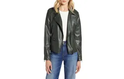 Halogen Faux Leather Motorcycle Biker Moto Jacket In Dark Green