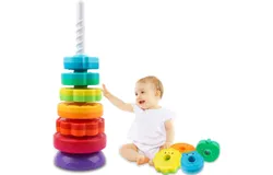 6 Wheel Spin Stacking Toy&comma; Spin Toy for Toddlers 1-3 Year Old&comma; Sturdy ABS Plastic&comma; Rainbow Spinner Tower&comma; Autism Sensory Learning Toy&comma; Gifts for Boys and Girls