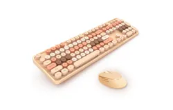 Wireless Keyboard and Mouse&comma; Wireless Keyboard and Mouse Set with Round Keys for PC Laptop Desktop Computer Typewriter Wireless Keyboard and Mouse Set-Light Brown
