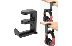 Rotating Headphone Stand - PC Gaming Headset Stand&comma; Adjustable Clamp-on Headphone Holder&comma; Headphone Hanger Hook Under Desk with 360 Degree Swivel&Cable Clip Organizer - Black