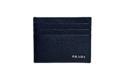 Prada Vitello Micro Grain Leather Baltico Blue Card Holder Wallet