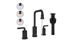 2-handle Black Bathroom Sink Faucet with LED Temperature Color