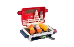 Kids Play Food Grill with Pretend Smoke Sound Light Kitchen Playset BBQ Accessories Camping Cooking Set Barbecue Toddler Girl Boy Toy 2 3 4 5 6 Year Old 4-8 Birthday Kid Outdoor Toy Gift Idea-34pcs Spray Color Change Grill