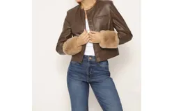 Central Park West Nola Fur Cuff Lady Jacket In Brown