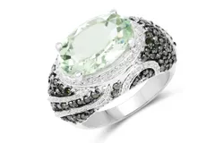 5&period;98 Carat Genuine Green Amethyst & Green Diamond &period;925 Sterling Silver Ring