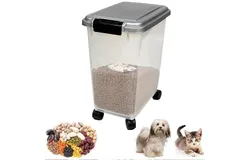 Pet Food Container Portable with Wheels Storage &comma;Keep Fresh&comma; Translucent Body&comma; Easy Mobility&comma; BPA Free&comma;for Dog Food Storage&comma;Cat Food Storage&comma;Bird Seed Storage-7&period;5KG drum pulley
