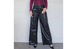 Blue B Wide Leg Patent Pants In Black