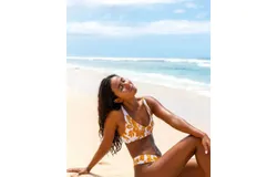 Rip Curl Azalea Shirred Long Line Tri Bikini Top In Yellow