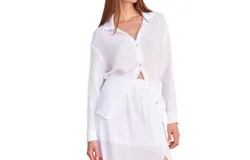 Sundry Long Sleeve Button Down Top In White