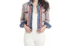 Alberto Makali Denim And Tweed Jacket In Blue And White