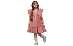 Flutter Sleeve Girl&apos;s Dress&comma; Summer Seersucker Style Dress