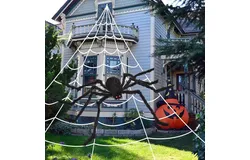 200" Halloween Spider Web &plus; 59" Giant Spider Decorations Fake Spider with Triangular Huge Spider Web for Indoor Outdoor Halloween Decorations Yard Home Costumes Parties Haunted House Décor
