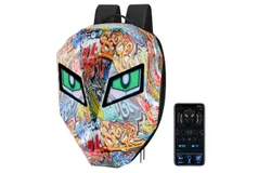 Motorcycle Backpack for Men and Women&comma; LED Backpack With DIY Programmable Full Color Screen&comma; Hard Shell Large Capacity Waterproof Helmet Bag Laptop Backpack-Graffiti