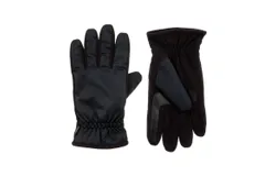 Isotoner Men’S Nylon & Fleece Gloves With Gathered Wrist In Black