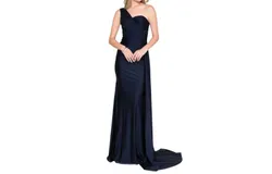 Amelia Couture Fitted One Shoulder Lycra Gown In Navy