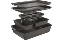 Bakken Swiss - Bakeware Set – 6 Piece – Stackable&comma; Deluxe&comma; Non-Stick Baking Pans for Professional and Home Cooking – Carbon Steel&comma; Gray Coating
